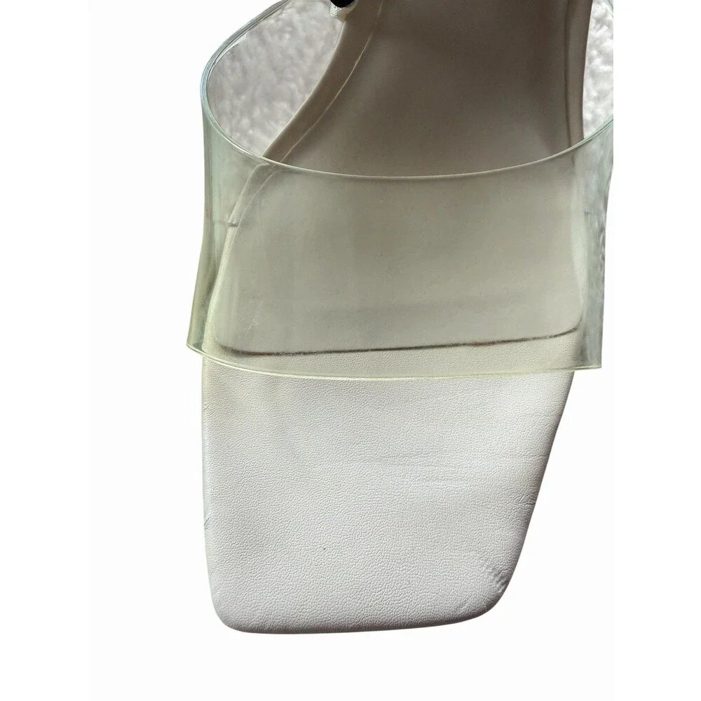 Zara Womens Square Toe Block Heels Size 37 6.5 Cream Wedding Bridesmaid Bridal